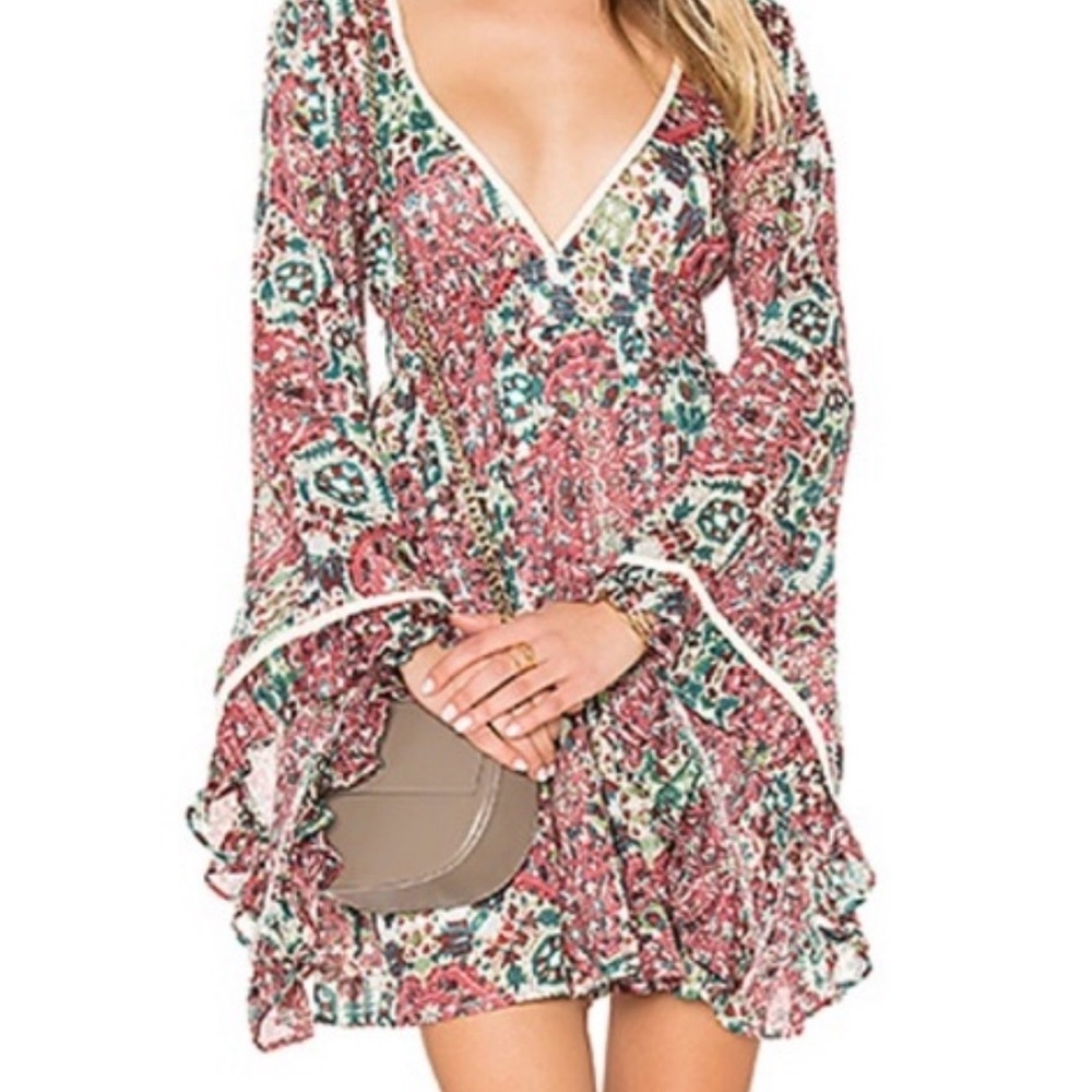 RAGA Boho Mini Dress Floral Smocked Peasant Festival Anthropologie Style Size S